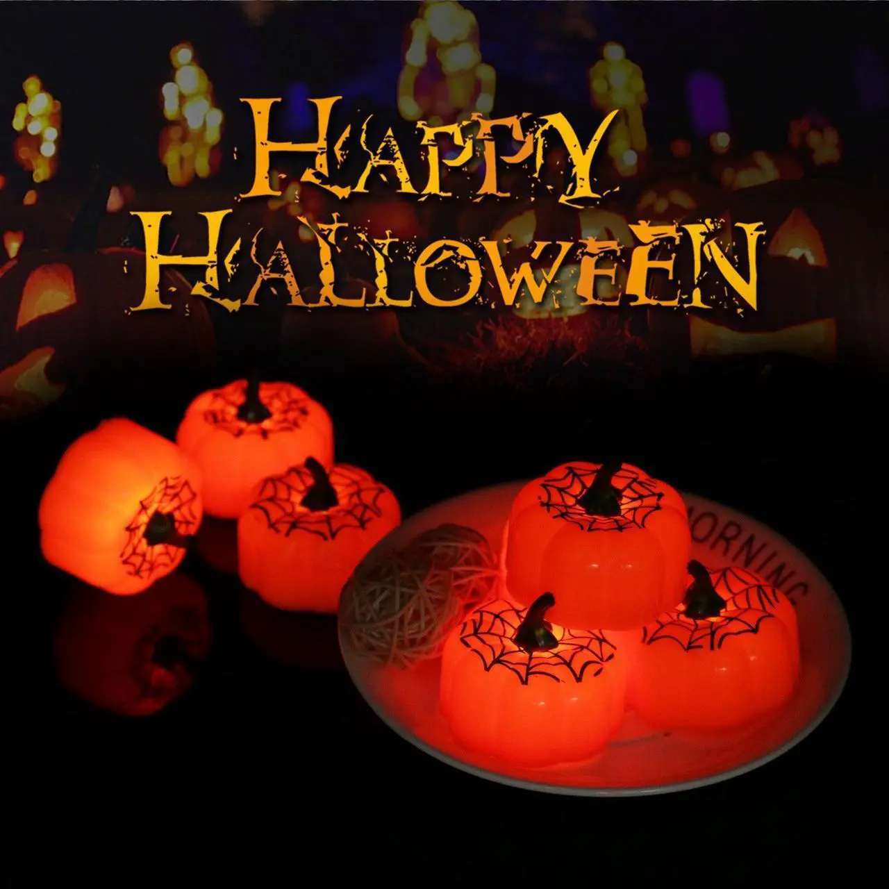 Alt view image 2 of 7 - IMAGE 12 Packs LED Pumpkin Lights Battery Operated Pumpkin Tealight Candles for Halloween, Christmas, Thanksgiving and Theme Parties