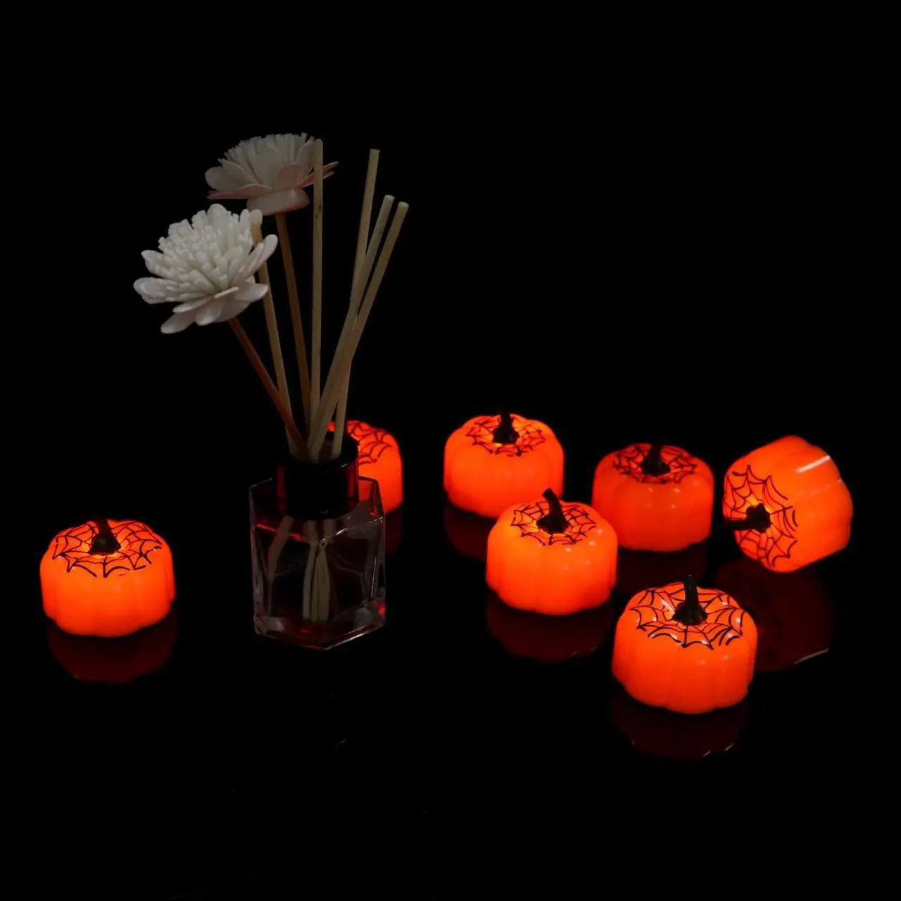 Alt view image 5 of 7 - IMAGE 12 Packs LED Pumpkin Lights Battery Operated Pumpkin Tealight Candles for Halloween, Christmas, Thanksgiving and Theme Parties