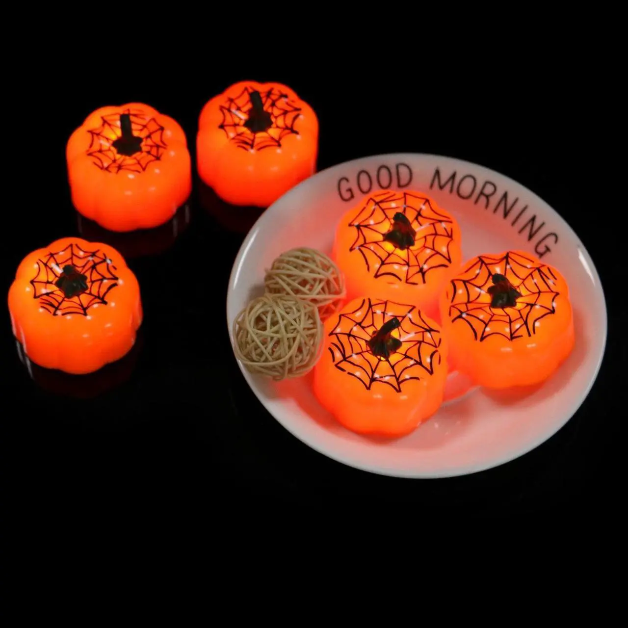 Alt view image 6 of 7 - IMAGE 12 Packs LED Pumpkin Lights Battery Operated Pumpkin Tealight Candles for Halloween, Christmas, Thanksgiving and Theme Parties