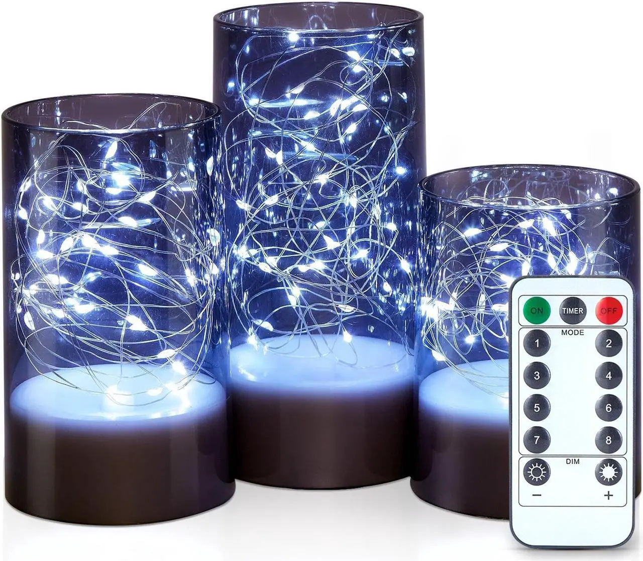Main image of IMAGE 3PCS Acrylic Shell Pillar LED Candles Featuring 13-Key Remote Timer, Battery Operated for Home, Wedding and Party Decor, Grey