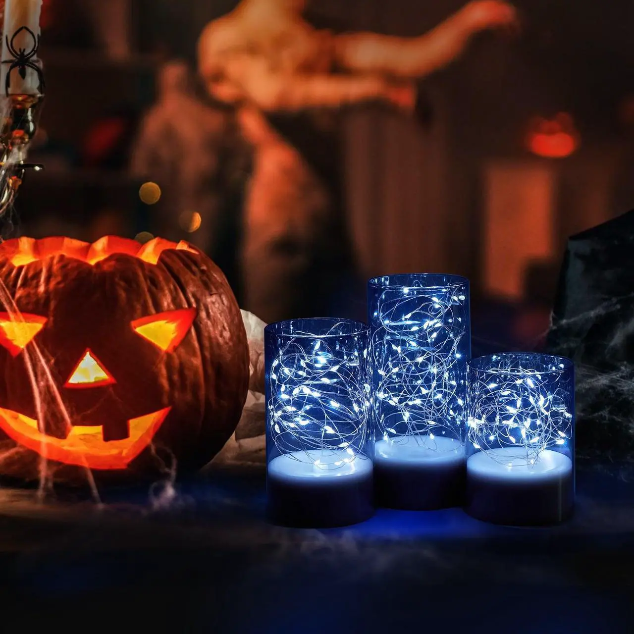 Alt view image 5 of 7 - IMAGE 3PCS Acrylic Shell Pillar LED Candles Featuring 13-Key Remote Timer, Battery Operated for Home, Wedding and Party Decor, Grey