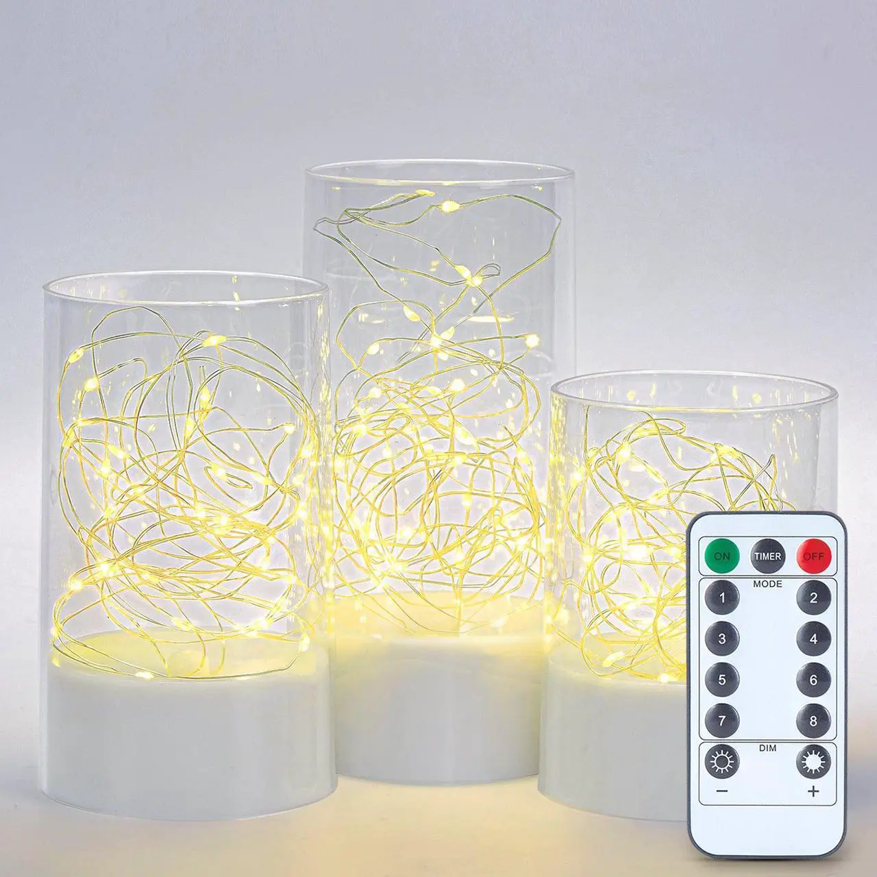 Main image of IMAGE 3PCS Acrylic Shell Pillar LED Candles Featuring 13-Key Remote Timer, Battery Operated for Home, Wedding and Party Decor, White