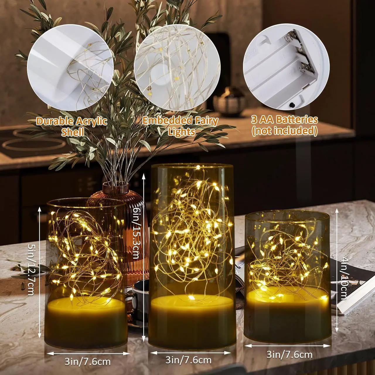Alt view image 5 of 7 - IMAGE 3PCS Acrylic Shell Pillar LED Candles Featuring 13-Key Remote Timer, Battery Operated for Home, Wedding and Party Decor, White