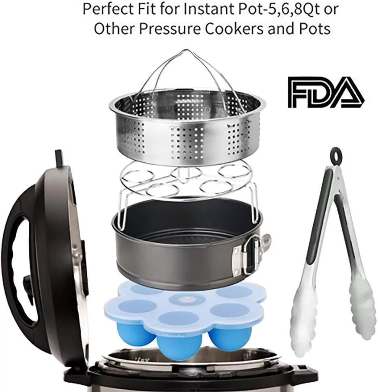 Alt view image 2 of 7 - AGPtek 8 Pack Electric Pressure Cookers Accessories Set Compatible with Instant Pot 5, 6, 8 Quart, Steamer Basket, Egg