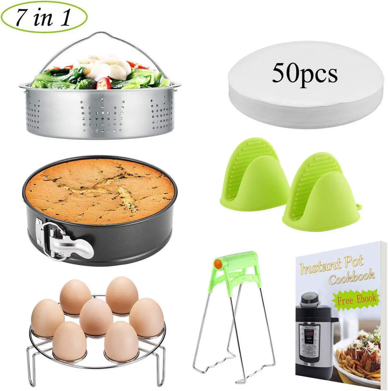 Main image of AGPtek 8 Pack Electric Pressure Cookers Accessories Set Compatible with Instant Pot 5, 6, 8 Quart, Steamer Basket, Egg