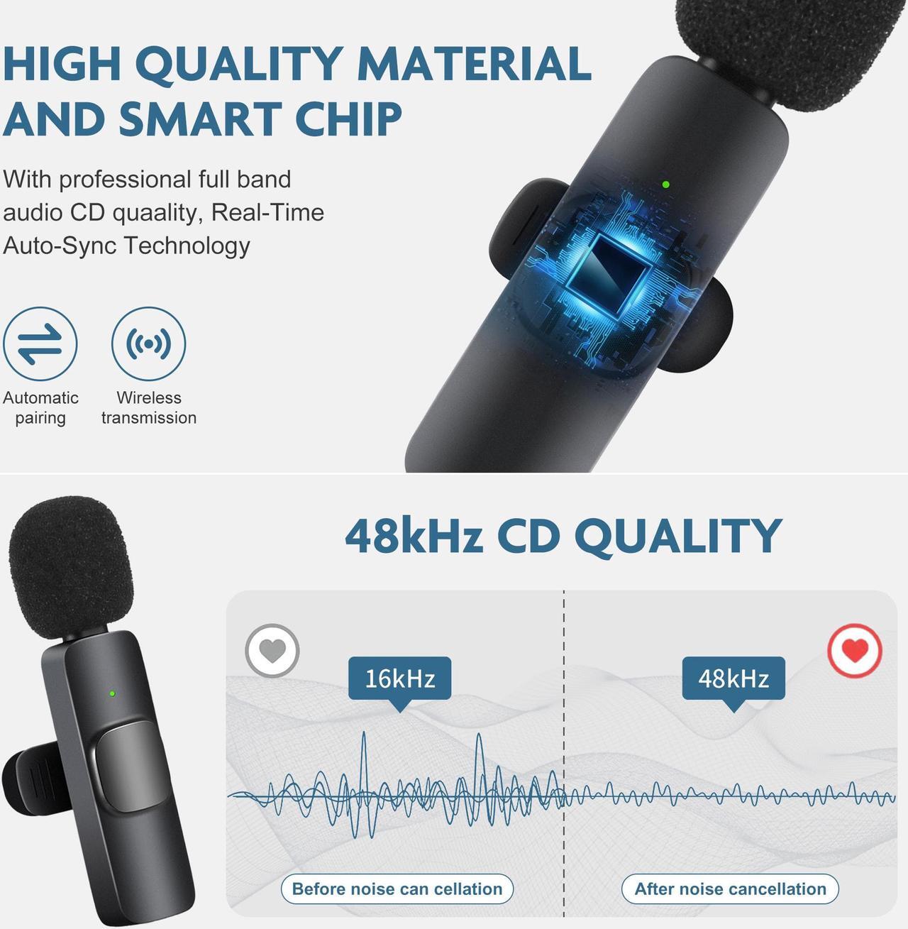 Alt view image 4 of 7 - AGPtek Dual Wireless Lavalier Microphone for Apple iPhone 13 12 11 Max Pro SE 7 8 X XR XS - Wireless bluetooth microphone for Recording Youtube Facebook Live Stream Tiktok Vlog Interview,Plug and Play