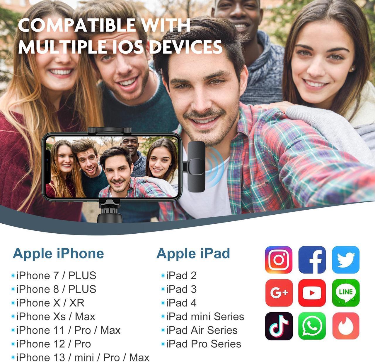 Alt view image 6 of 7 - AGPtek Dual Wireless Lavalier Microphone for Apple iPhone 13 12 11 Max Pro SE 7 8 X XR XS - Wireless bluetooth microphone for Recording Youtube Facebook Live Stream Tiktok Vlog Interview,Plug and Play