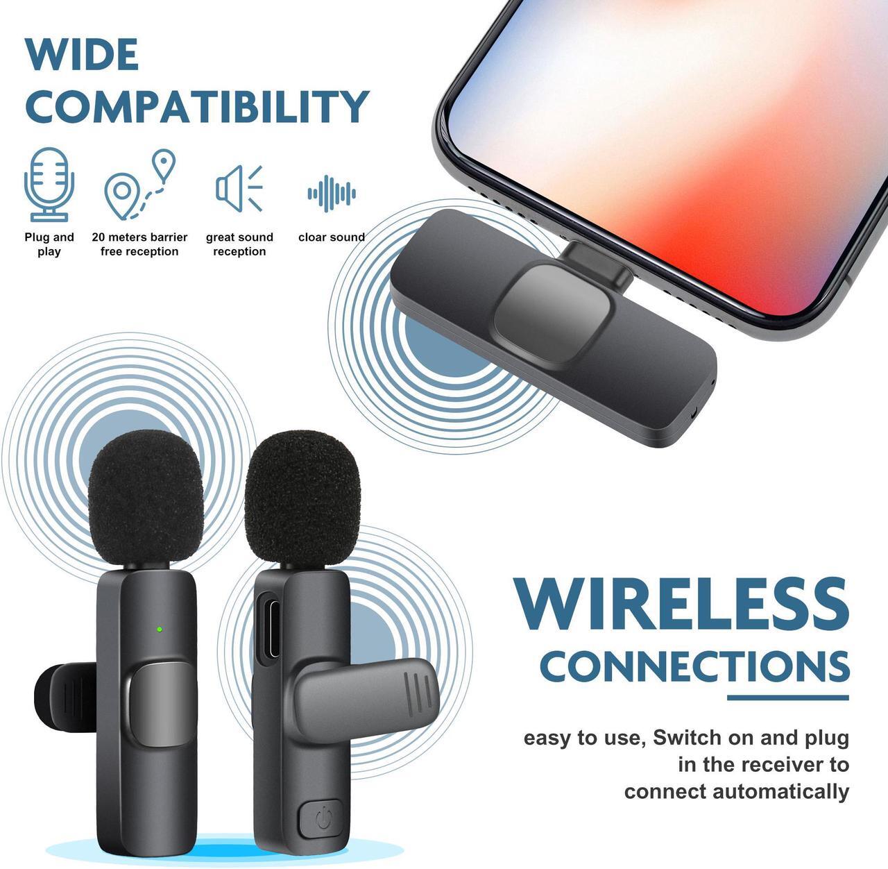Main image of AGPtek Dual Wireless Lavalier Microphone for Apple iPhone 13 12 11 Max Pro SE 7 8 X XR XS - Wireless bluetooth microphone for Recording Youtube Facebook Live Stream Tiktok Vlog Interview,Plug and Play