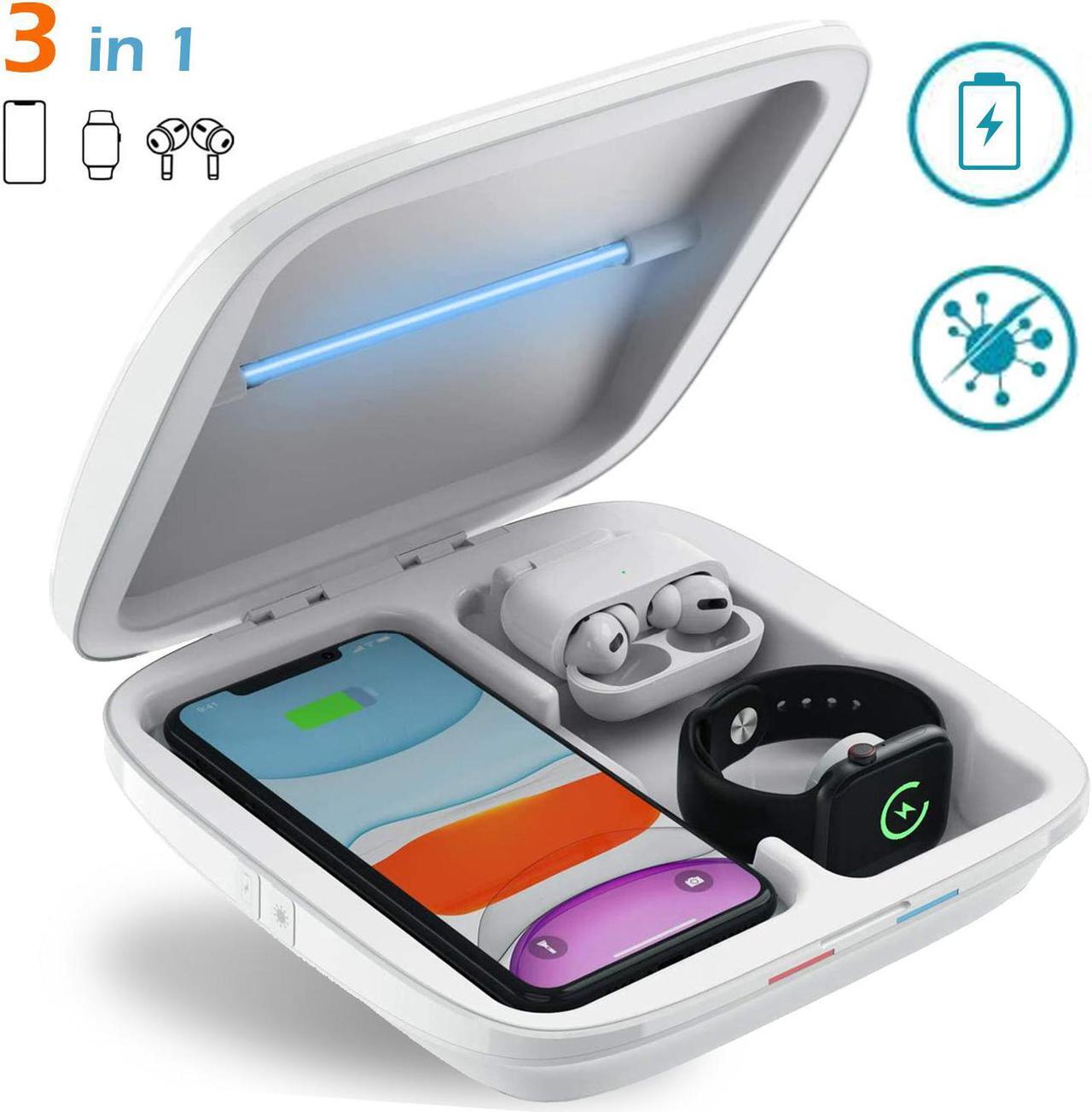 Main image of AGPtek 3 in 1 UV sterilizer box UVC UVC Sterilizing Disinfection Light case Phone Sanitizer with Wireless Charging Station for iPhone Android Mobile Phone Toothbrush Keys