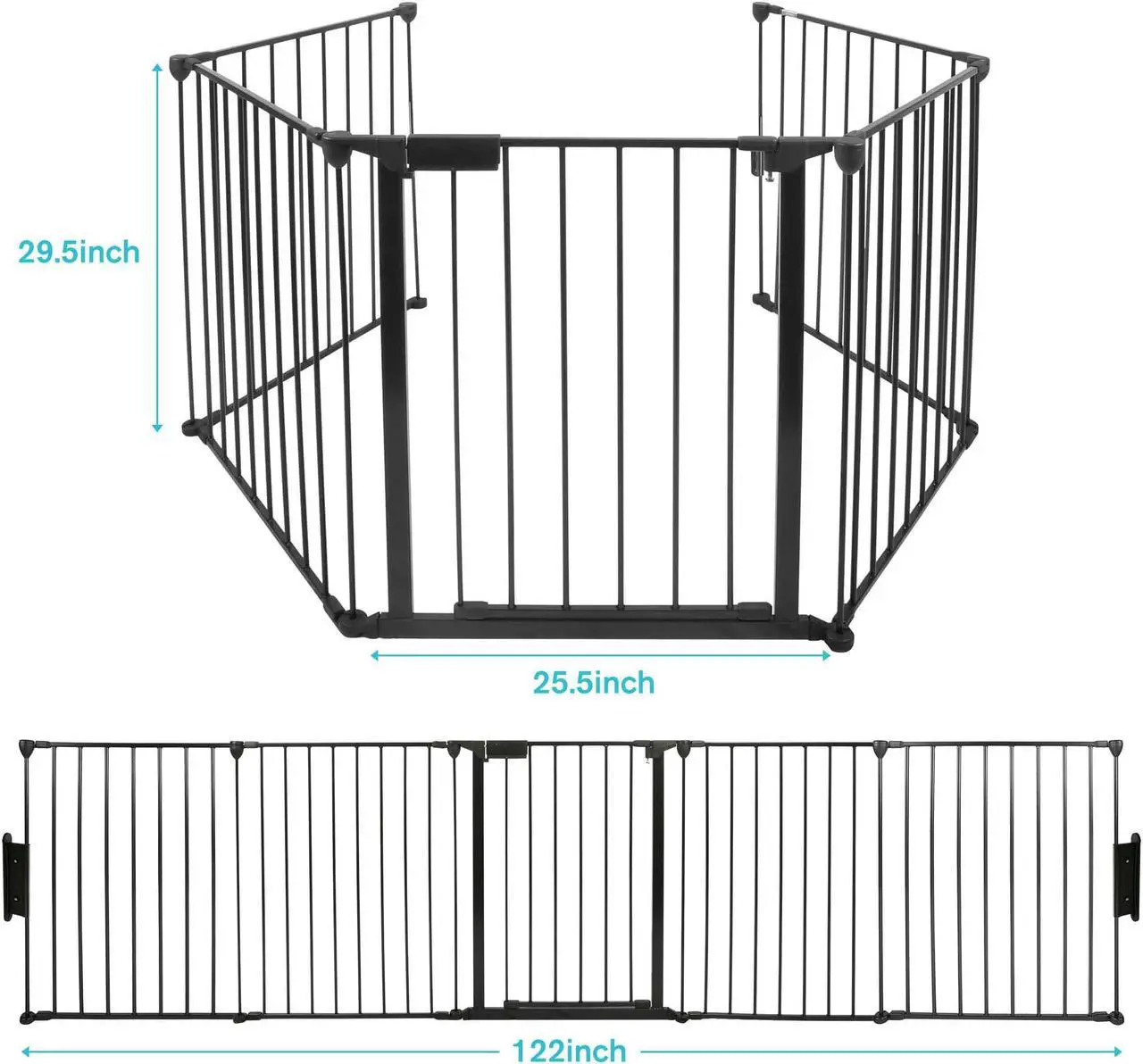 Alt view image 4 of 7 - Baby Gate Playard 5-Panel, 122 Inch Baby Gate Play Yard Super Wide Configurable Baby Gate & Play Yard, Fireplace Safety Fence