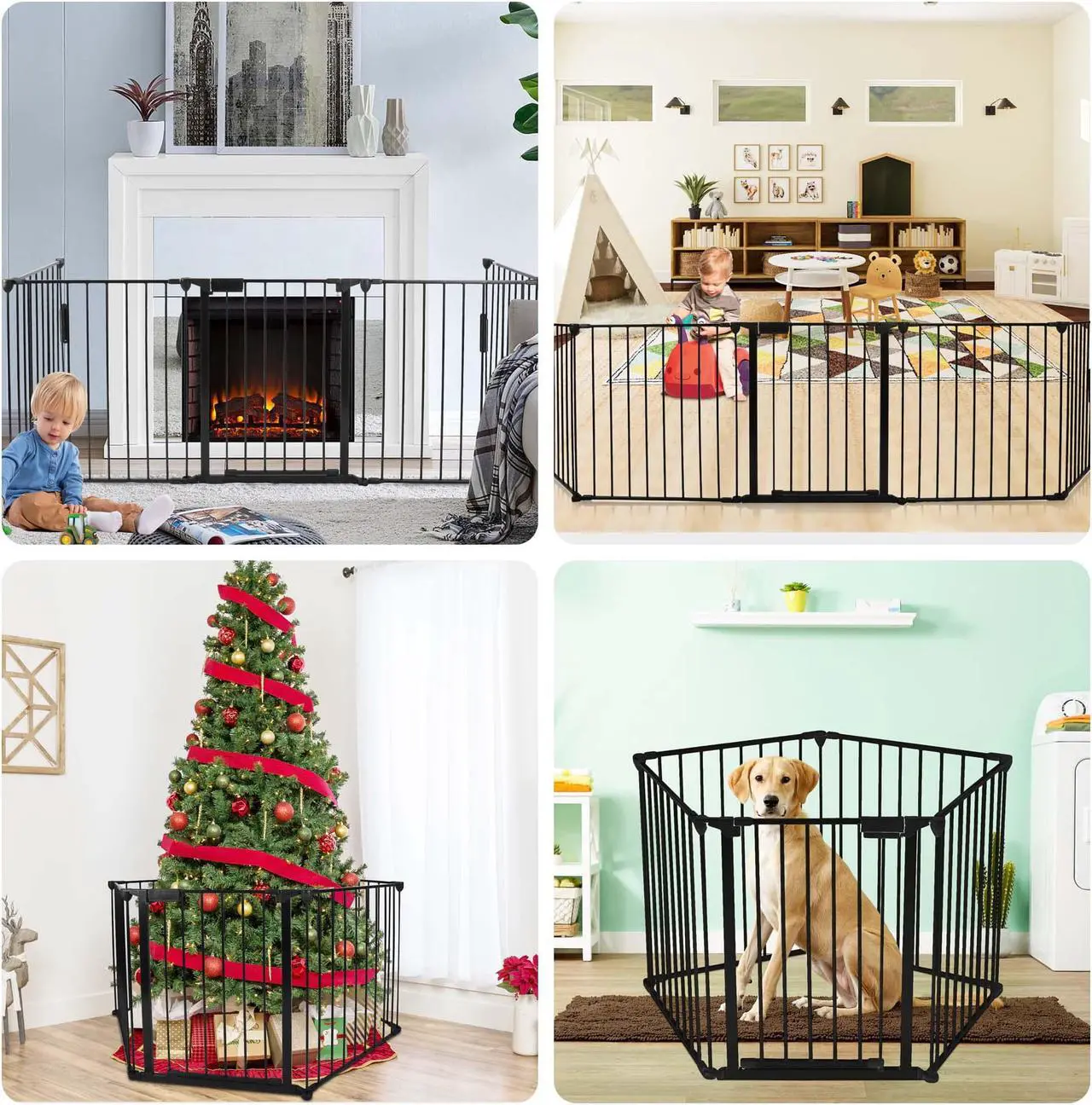 Alt view image 2 of 7 - Baby Gate Playard 5-Panel, 122 Inch Baby Gate Play Yard Super Wide Configurable Baby Gate & Play Yard, Fireplace Safety Fence