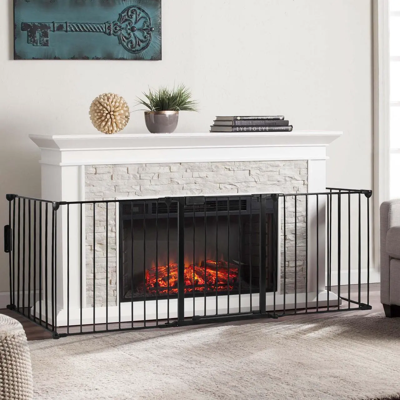 Alt view image 3 of 7 - Baby Gate Playard 5-Panel, 122 Inch Baby Gate Play Yard Super Wide Configurable Baby Gate & Play Yard, Fireplace Safety Fence