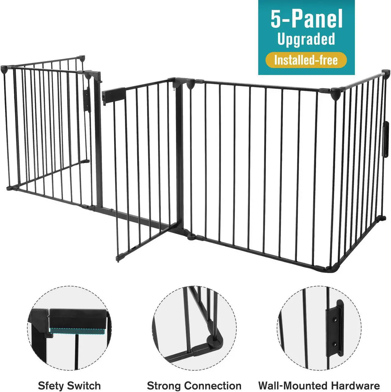 Main image of Baby Gate Playard 5-Panel, 122 Inch Baby Gate Play Yard Super Wide Configurable Baby Gate & Play Yard, Fireplace Safety Fence