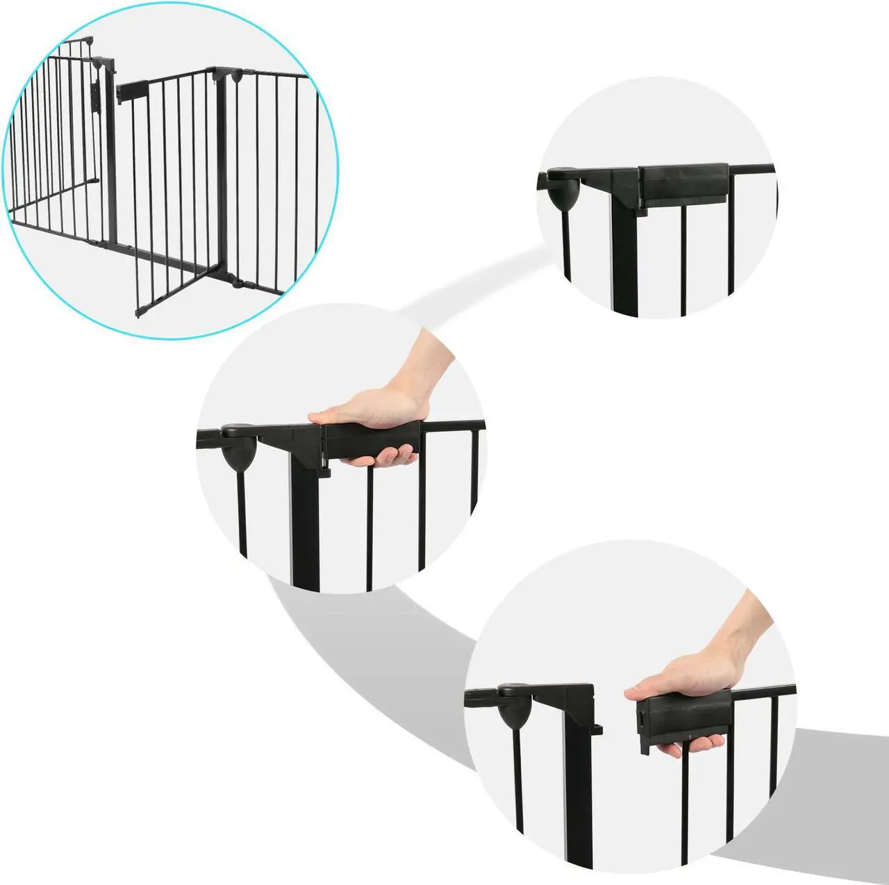 Alt view image 6 of 7 - Baby Gate Playard 5-Panel, 122 Inch Baby Gate Play Yard Super Wide Configurable Baby Gate & Play Yard, Fireplace Safety Fence
