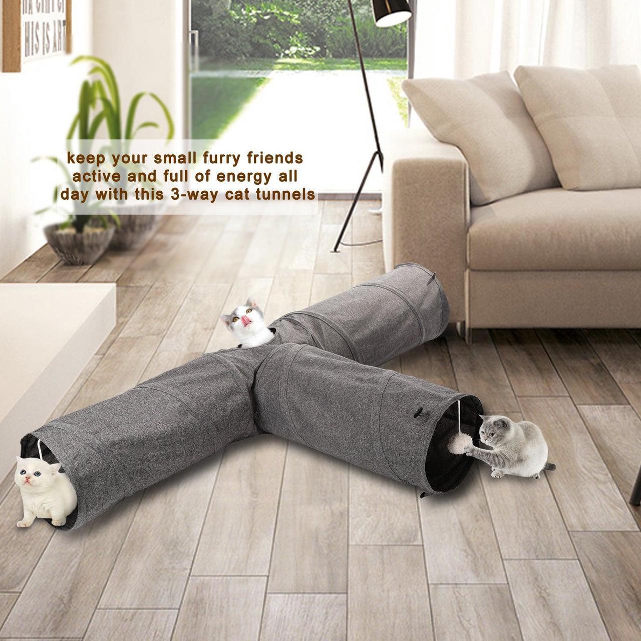 Alt view image 7 of 7 - Ownpets Cat Cube 3-Way Tunnels Extensible & Collapsible Cat Tube Tunnel, Cat Tunnels and Tubes for Indoors Cat, Puppy, Rabbit, Kitten and Mongoose