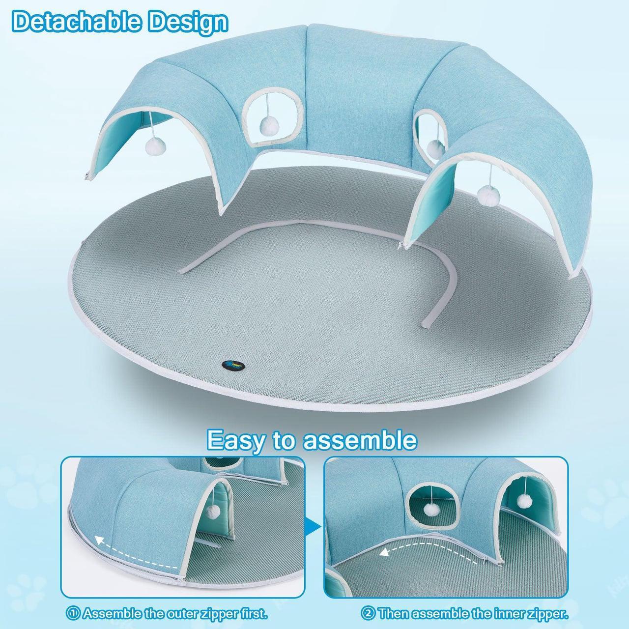 Alt view image 6 of 7 - Ownpets 2-in1 Detachable Arch Cat Tunnel & Cooling Pad Convertible Pet Play Mat with Ventilated Openings & Hanging Ball Toy, 10"