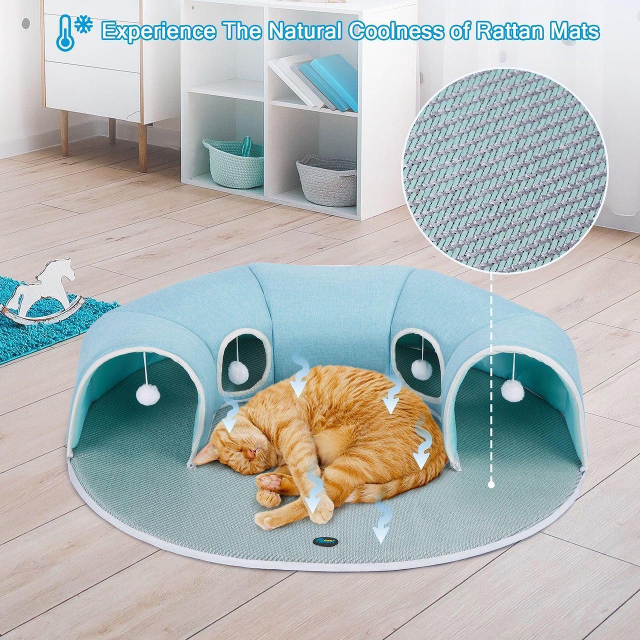Alt view image 4 of 7 - Ownpets 2-in1 Detachable Arch Cat Tunnel & Cooling Pad Convertible Pet Play Mat with Ventilated Openings & Hanging Ball Toy, 10"