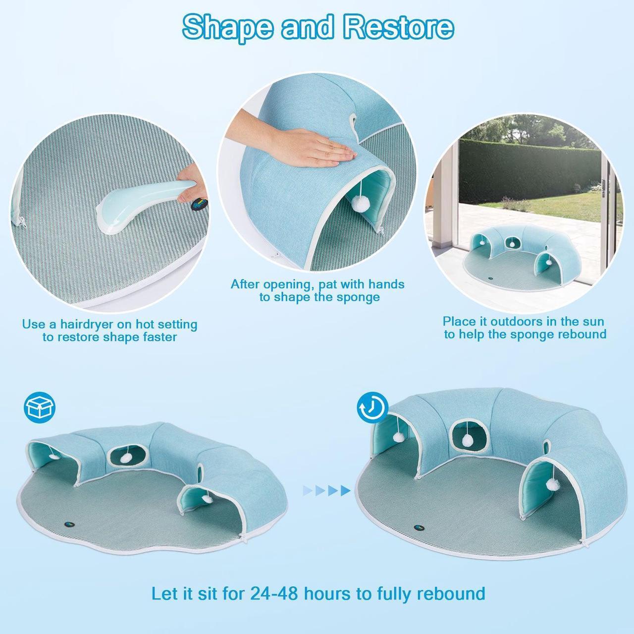 Alt view image 7 of 7 - Ownpets 2-in1 Detachable Arch Cat Tunnel & Cooling Pad Convertible Pet Play Mat with Ventilated Openings & Hanging Ball Toy, 10"