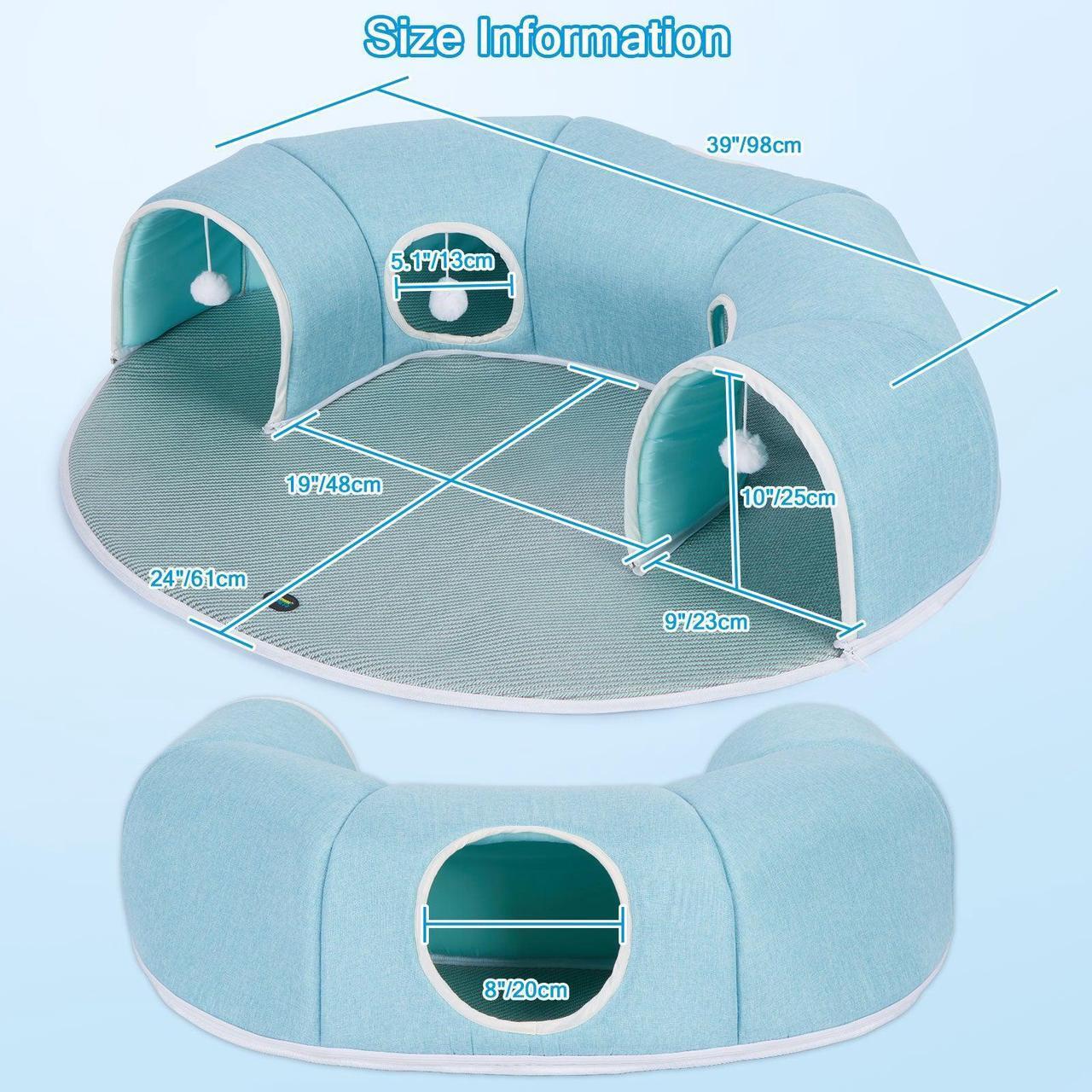 Alt view image 5 of 7 - Ownpets 2-in1 Detachable Arch Cat Tunnel & Cooling Pad Convertible Pet Play Mat with Ventilated Openings & Hanging Ball Toy, 10"
