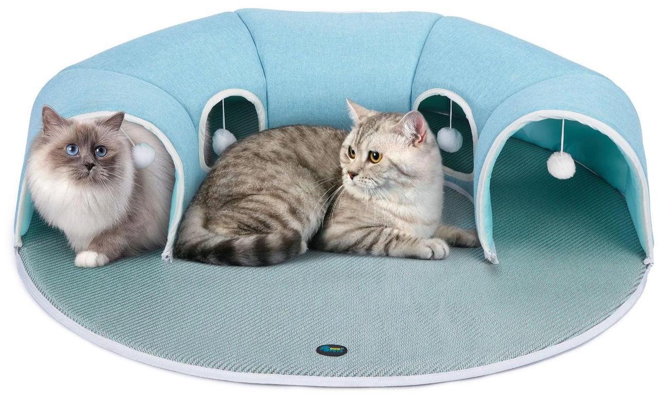Main image of Ownpets 2-in1 Detachable Arch Cat Tunnel & Cooling Pad Convertible Pet Play Mat with Ventilated Openings & Hanging Ball Toy, 10"