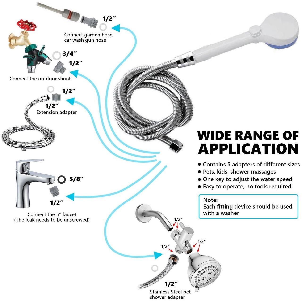 Alt view image 6 of 7 - Ownpets Pet Shower Sprayer with Hose & Diverter