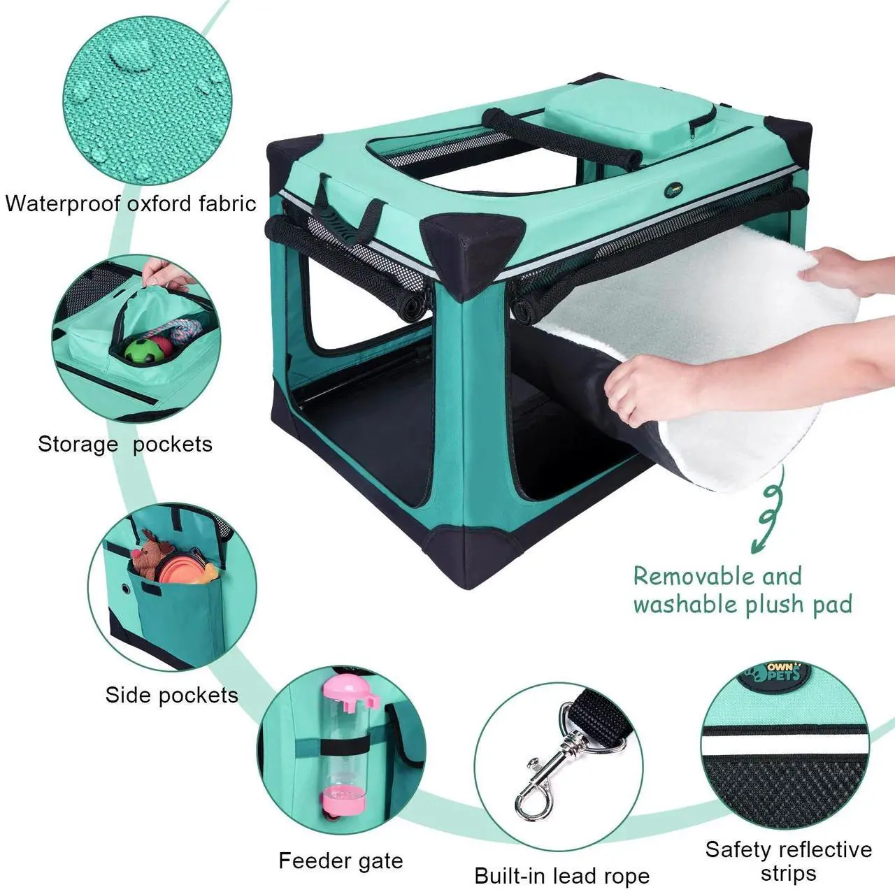Alt view image 3 of 7 - Ownpets Collapsible Dog Crate, Portable Travel Dog Crate for Large Dogs, 4-Door Foldable Pet Kennel with Durable Mesh Windows & Soft Mat