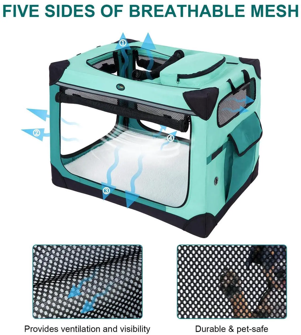 Alt view image 4 of 7 - Ownpets Collapsible Dog Crate, Portable Travel Dog Crate for Large Dogs, 4-Door Foldable Pet Kennel with Durable Mesh Windows & Soft Mat