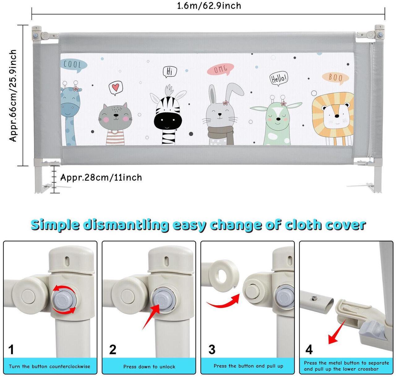 Alt view image 3 of 7 - FITNATE Toddlers Bed Guard Rail, Grey
