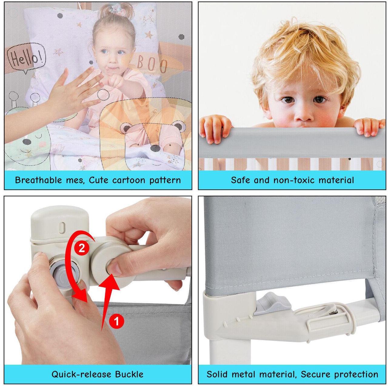 Alt view image 6 of 7 - FITNATE Toddlers Bed Guard Rail, Grey