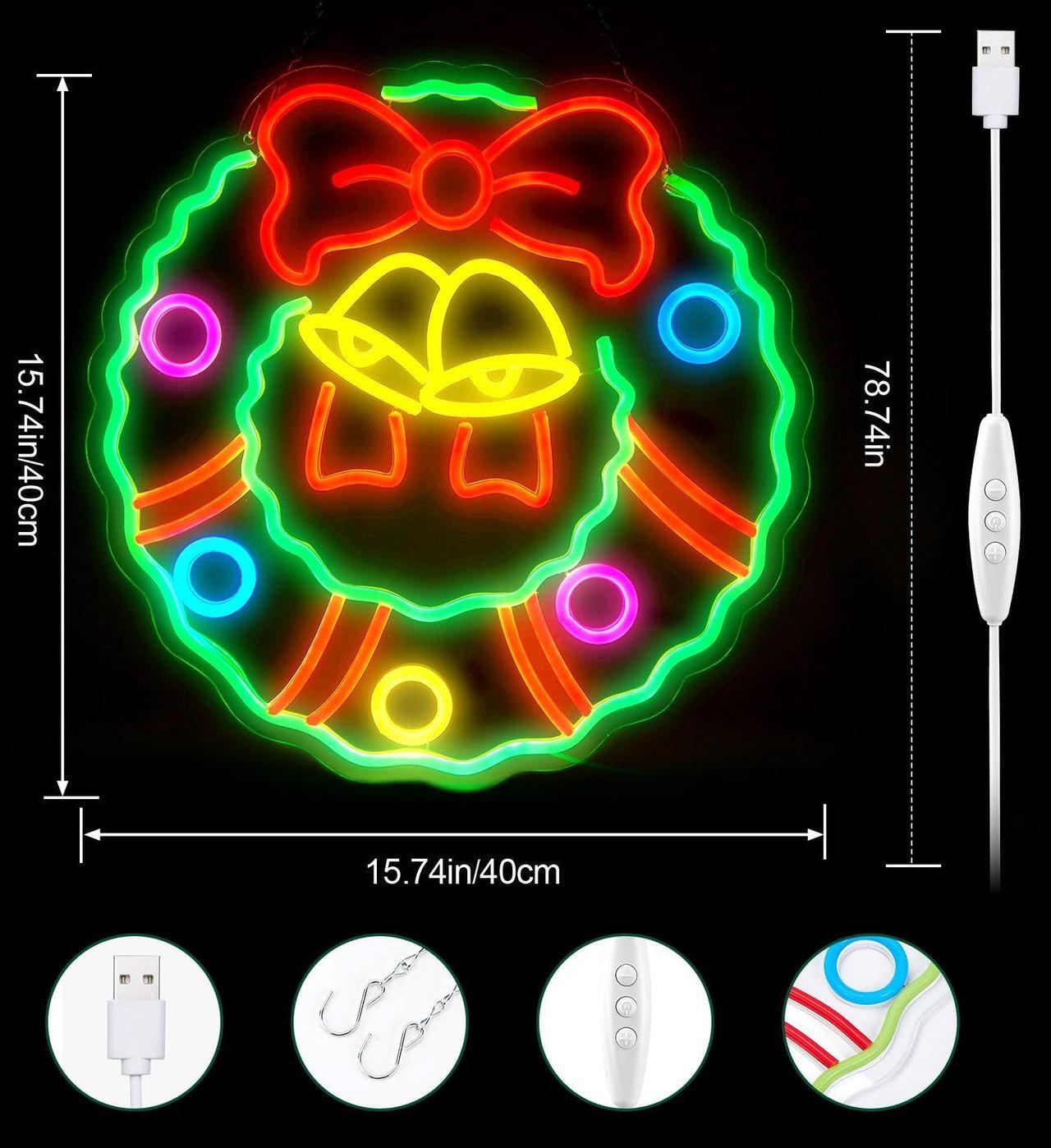 Alt view image 4 of 7 - AGPtEK Christmas Wreath LED Neon Sign