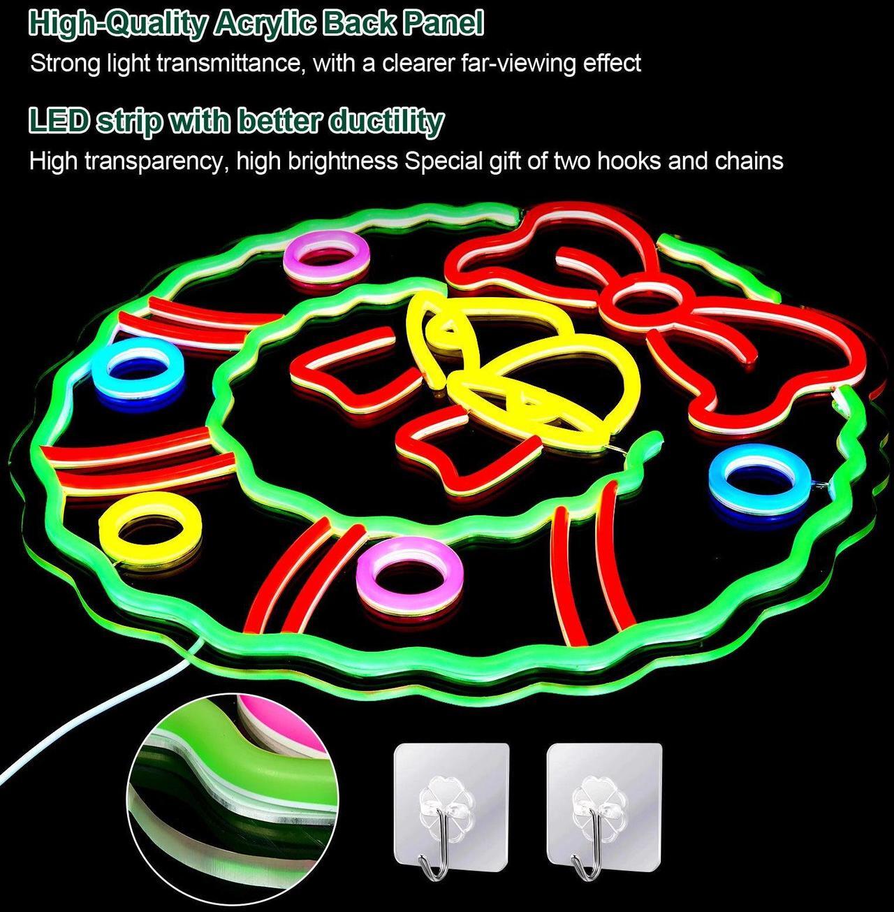 Alt view image 5 of 7 - AGPtEK Christmas Wreath LED Neon Sign