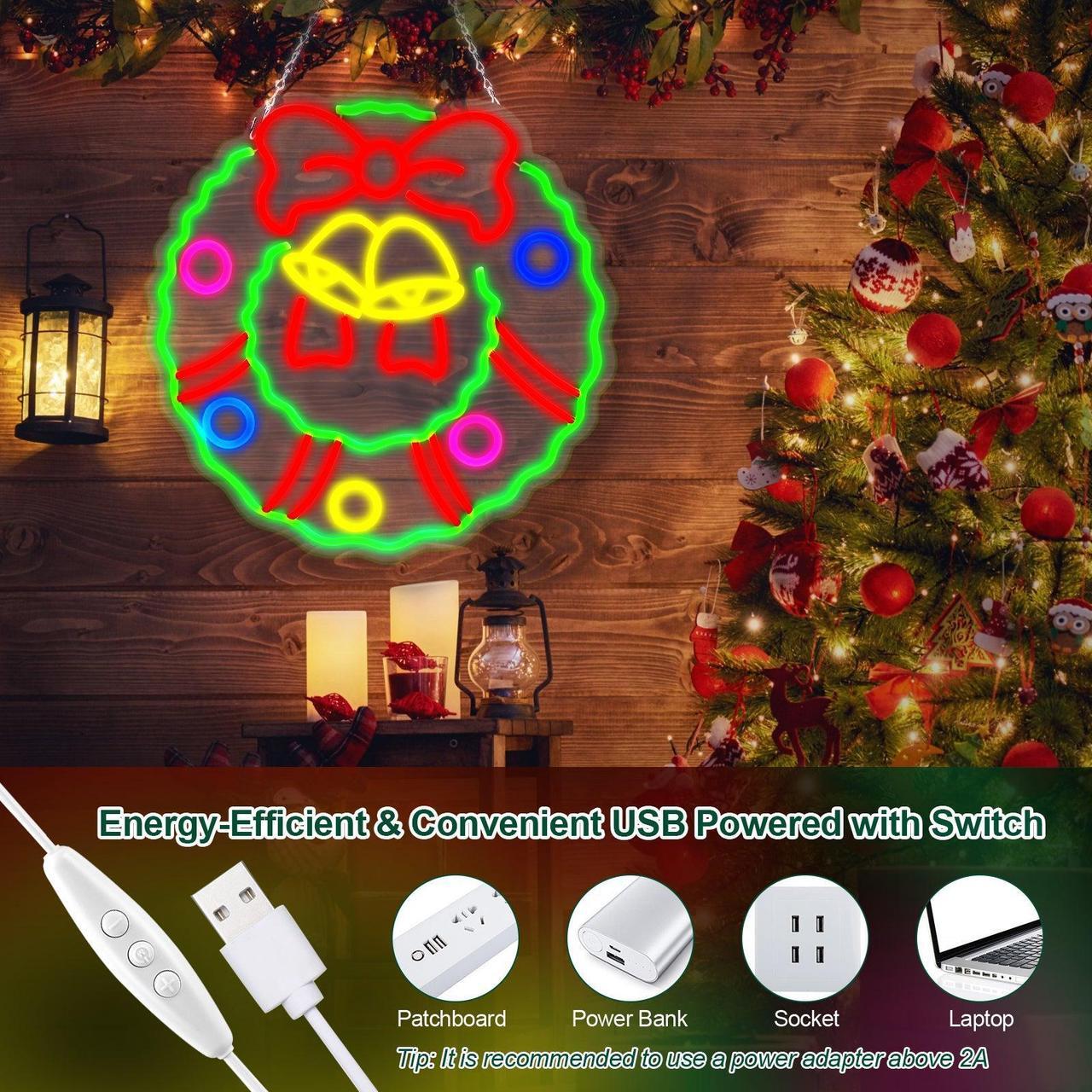 Alt view image 2 of 7 - AGPtEK Christmas Wreath LED Neon Sign