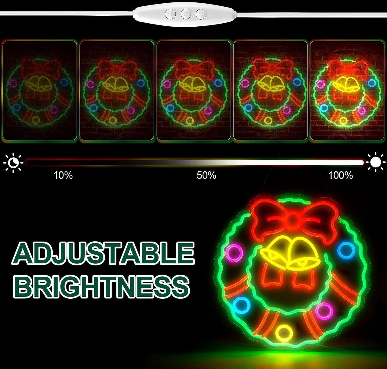 Alt view image 3 of 7 - AGPtEK Christmas Wreath LED Neon Sign