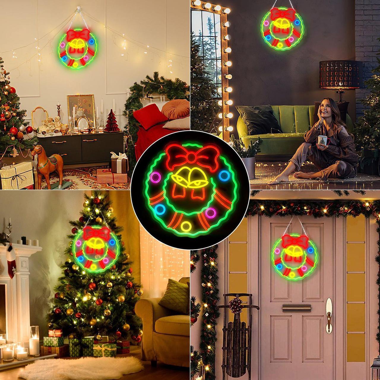 Alt view image 7 of 7 - AGPtEK Christmas Wreath LED Neon Sign