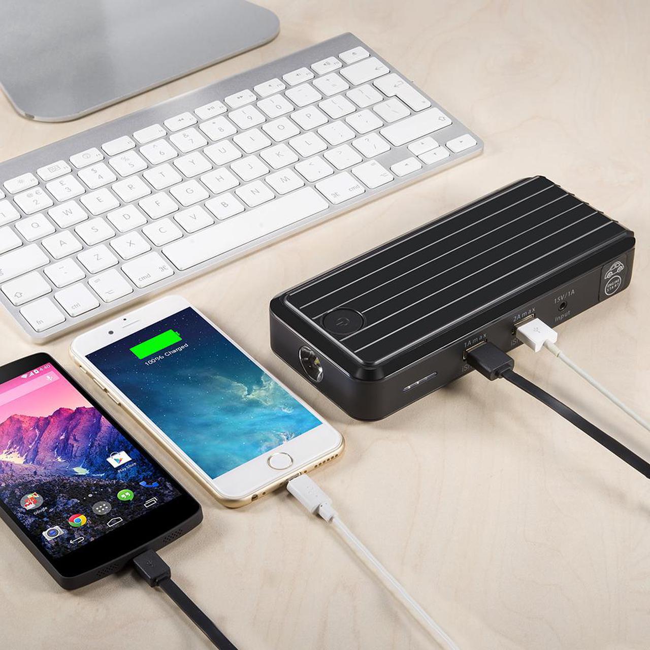 Alt view image 5 of 7 - RAVPower Portable Car Jump Starter Power Bank w/12,000 mAh Capacity 500 Amp Boost, 1A & 2A iSmart USB Charging Ports, LED Light & Strobe