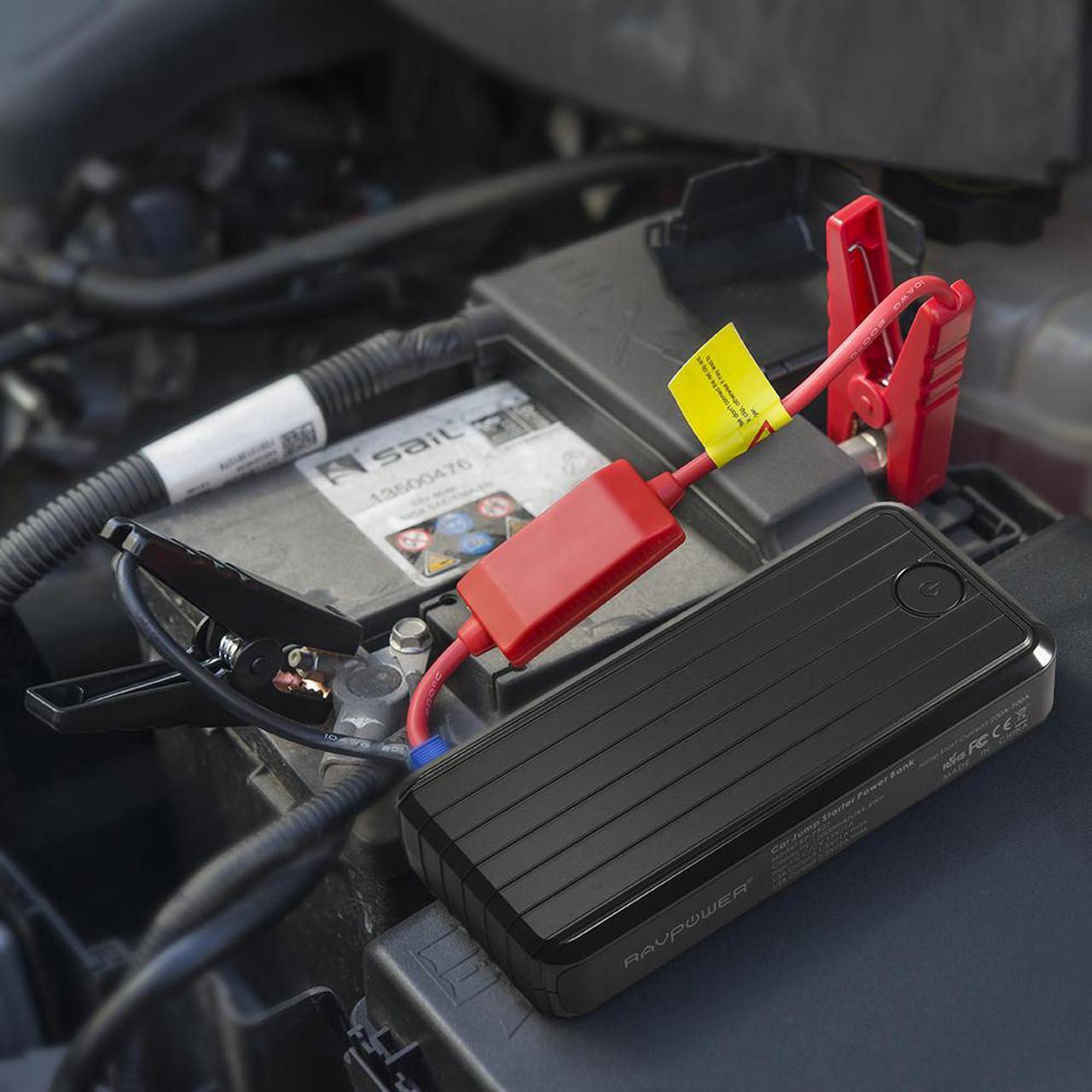 Alt view image 6 of 7 - RAVPower Portable Car Jump Starter Power Bank w/12,000 mAh Capacity 500 Amp Boost, 1A & 2A iSmart USB Charging Ports, LED Light & Strobe