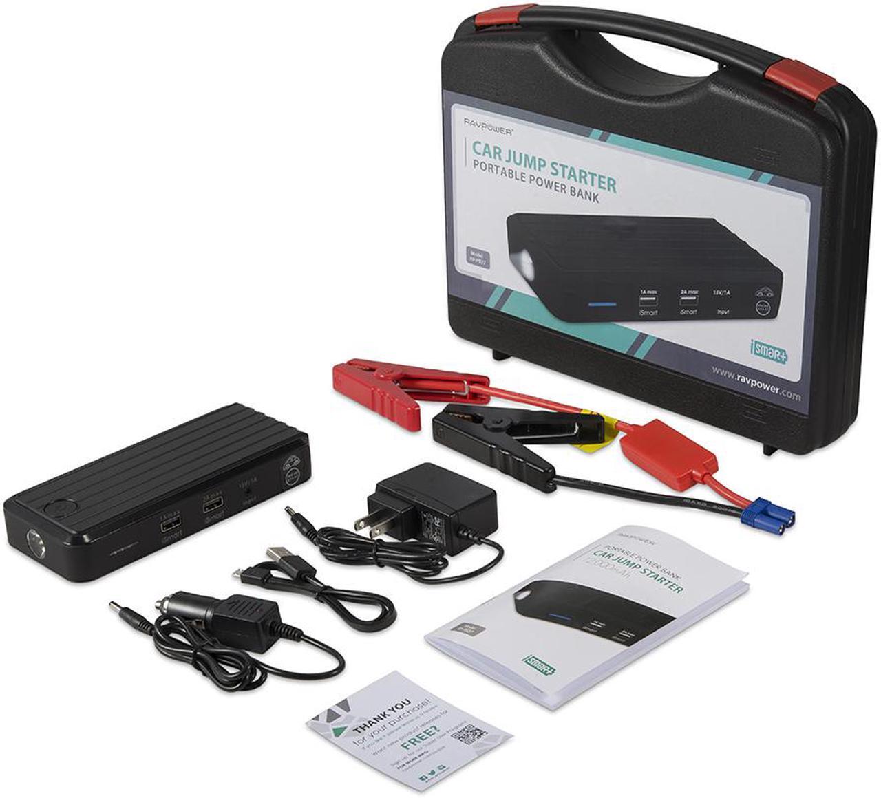 Alt view image 7 of 7 - RAVPower Portable Car Jump Starter Power Bank w/12,000 mAh Capacity 500 Amp Boost, 1A & 2A iSmart USB Charging Ports, LED Light & Strobe