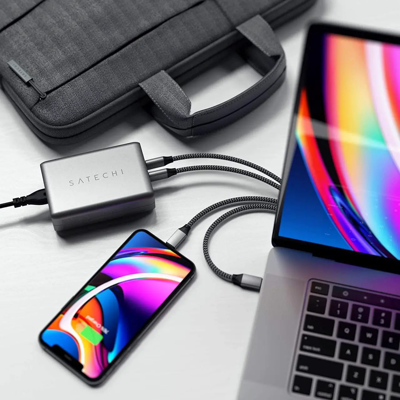 Alt view image 3 of 6 - Satechi 100W USB-C PD Compact Wall Charger – Powerful GaN Tech – Compatible with 2020 MacBook Pro 16-inch, 2020 iPad Pro, 2020 iPad Air, 2020 MacBook Air, iPhone 11 Pro Max/11 Pro/11 (US)