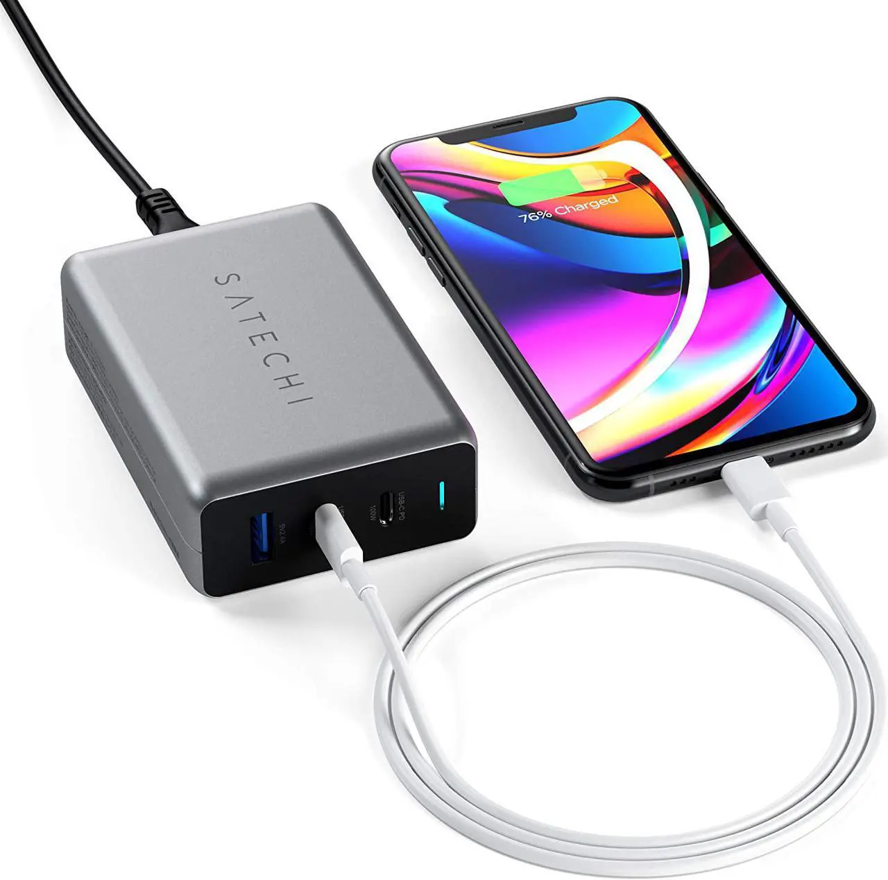 Alt view image 4 of 6 - Satechi 100W USB-C PD Compact Wall Charger – Powerful GaN Tech – Compatible with 2020 MacBook Pro 16-inch, 2020 iPad Pro, 2020 iPad Air, 2020 MacBook Air, iPhone 11 Pro Max/11 Pro/11 (US)