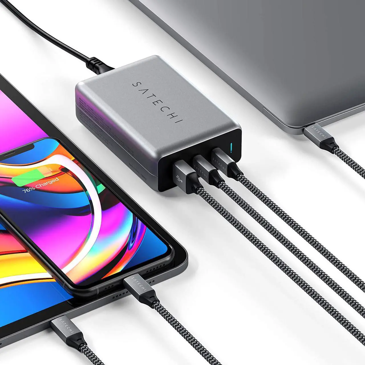 Alt view image 2 of 6 - Satechi 100W USB-C PD Compact Wall Charger – Powerful GaN Tech – Compatible with 2020 MacBook Pro 16-inch, 2020 iPad Pro, 2020 iPad Air, 2020 MacBook Air, iPhone 11 Pro Max/11 Pro/11 (US)