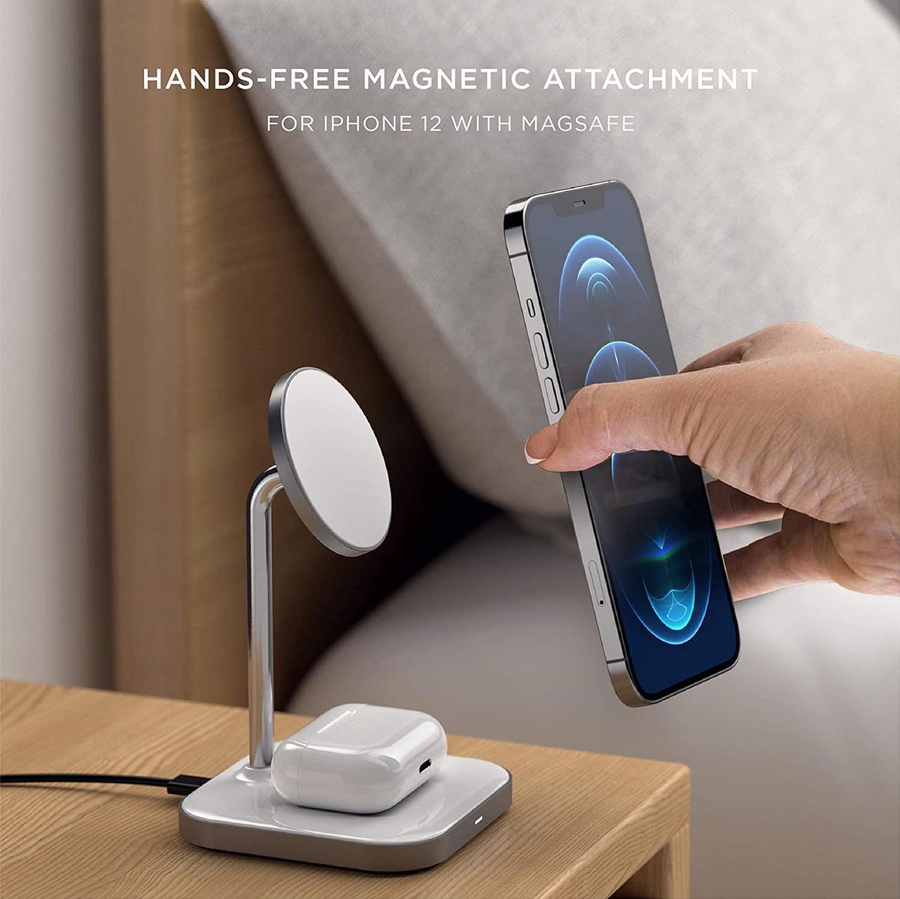 Alt view image 3 of 6 - Satechi Aluminum 2-in-1 Magnetic Wireless Charging Stand – Compatible with iPhone 12 Pro Max/12 Pro/12 Mini/12 with MagSafe, AirPods Pro