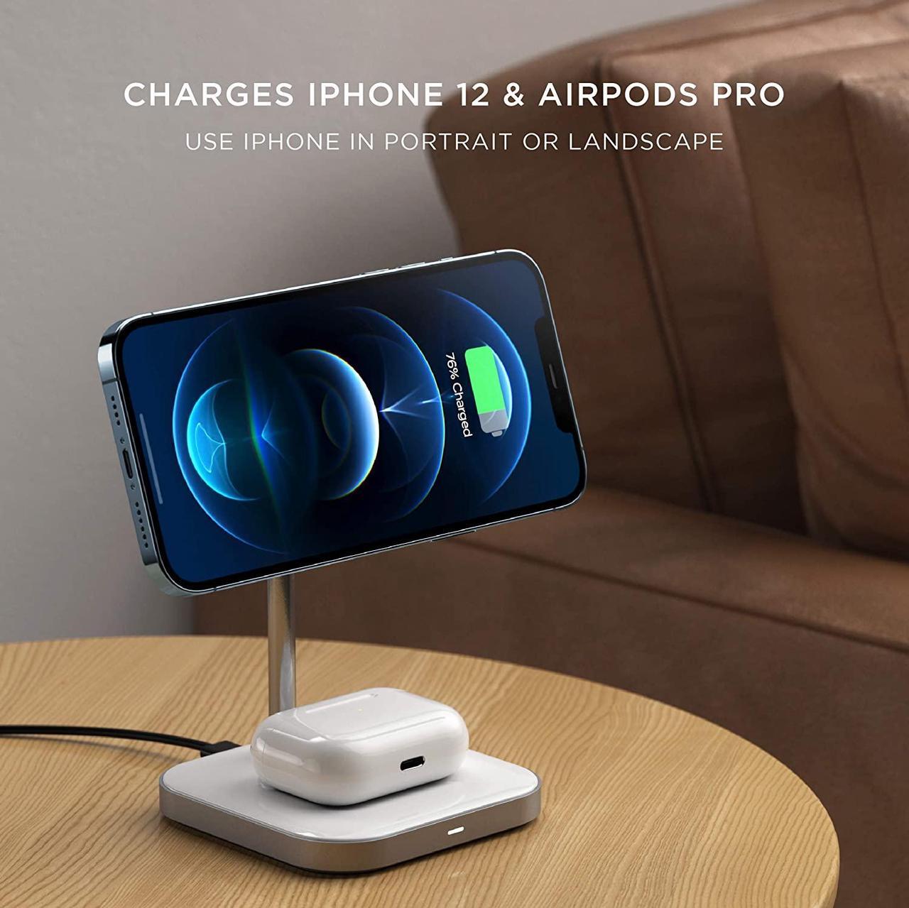 Alt view image 5 of 6 - Satechi Aluminum 2-in-1 Magnetic Wireless Charging Stand – Compatible with iPhone 12 Pro Max/12 Pro/12 Mini/12 with MagSafe, AirPods Pro