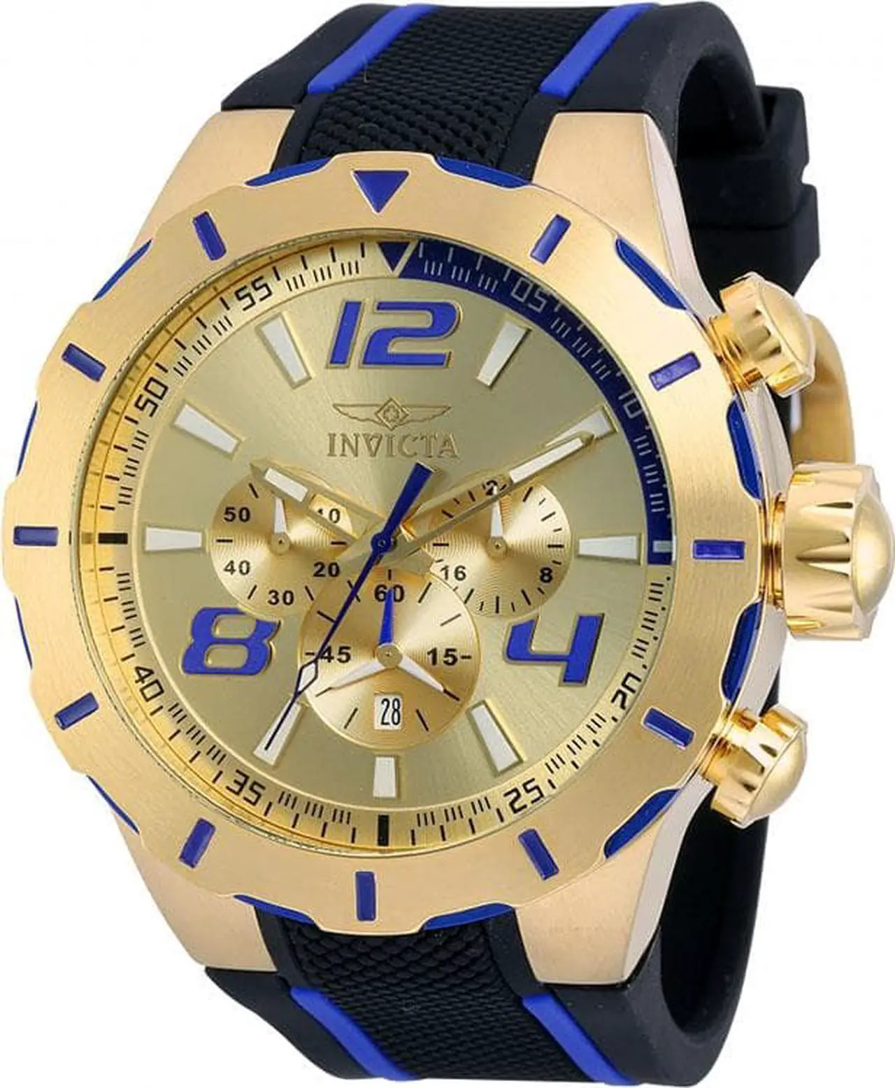 Alt view image 6 of 17 - Invicta 20107 Men's S1 Rally Chrono Black Polyurethane Gold-Tone Dial Blue Accents Watch