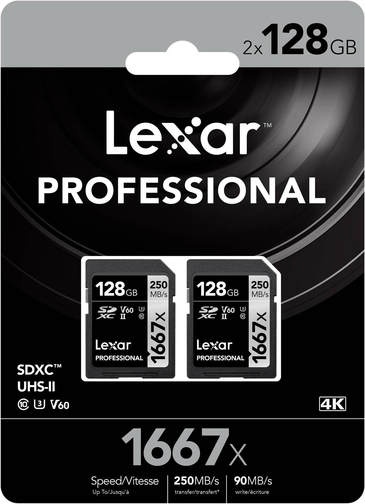 Alt view image 7 of 14 - Lexar SILVER Series Professional 1667x 128GB UHS-II SDXC Memory Card, 2-Pack