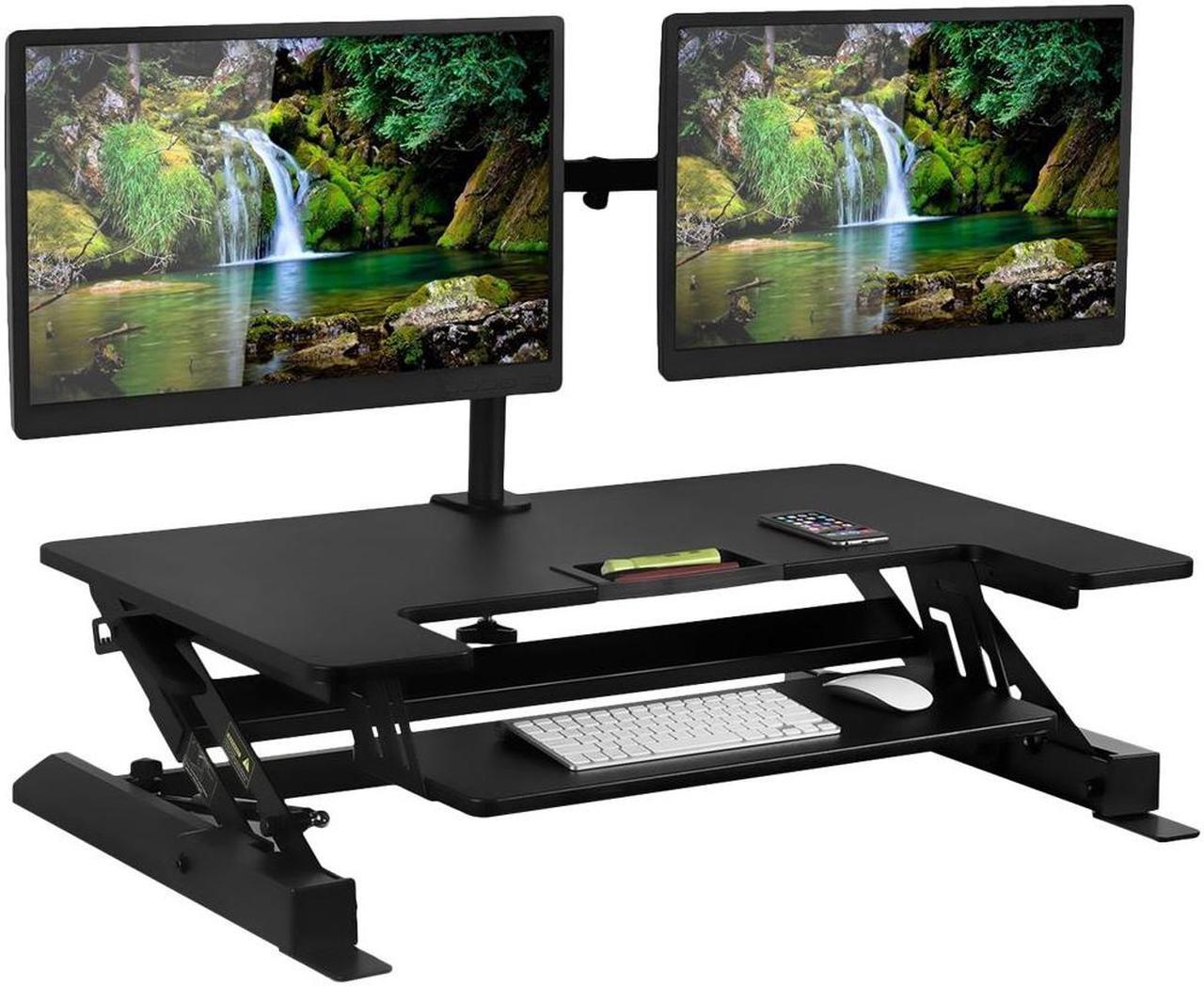 Alt view image 14 of 15 - Mount-It! Standing Desk Converter with Bonus Dual Monitor Mount Included | Wide 36 Inch Platform
