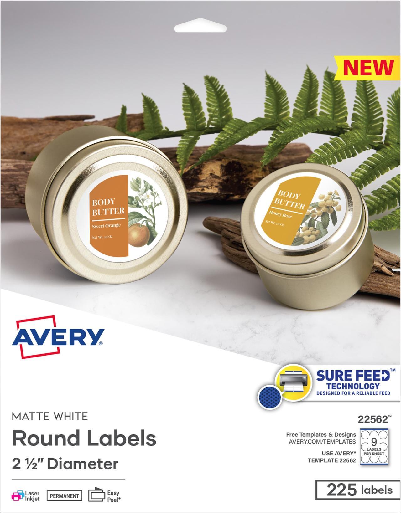 Alt view image 5 of 8 - Avery Printable Round Labels, 2.5" Diameter, Matte White, 225 Customizable Labels (22562)