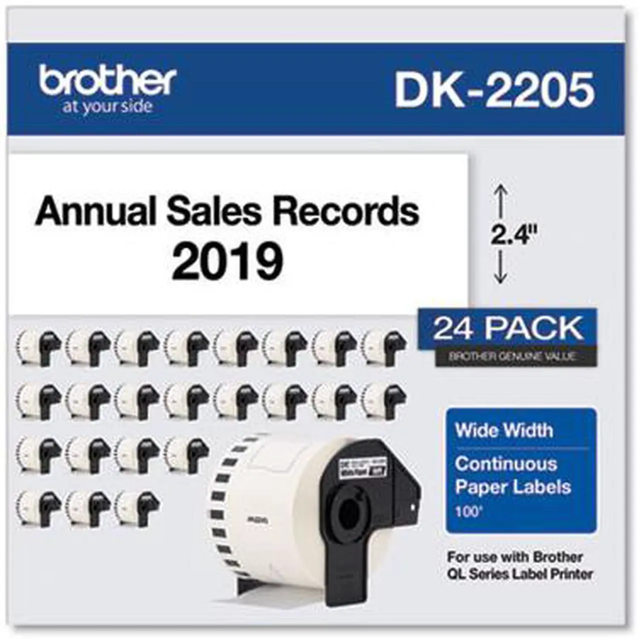Alt view image 2 of 3 - Brother Continuous Paper Label Tape, 2.4" x 100 ft, White, 24 Rolls/Pack