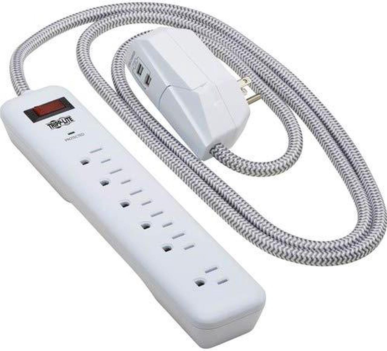 Alt view image 5 of 10 - Tripp Lite Surge Protector Power Strip 7-Outlet 2 USB Ports White TLP616USB