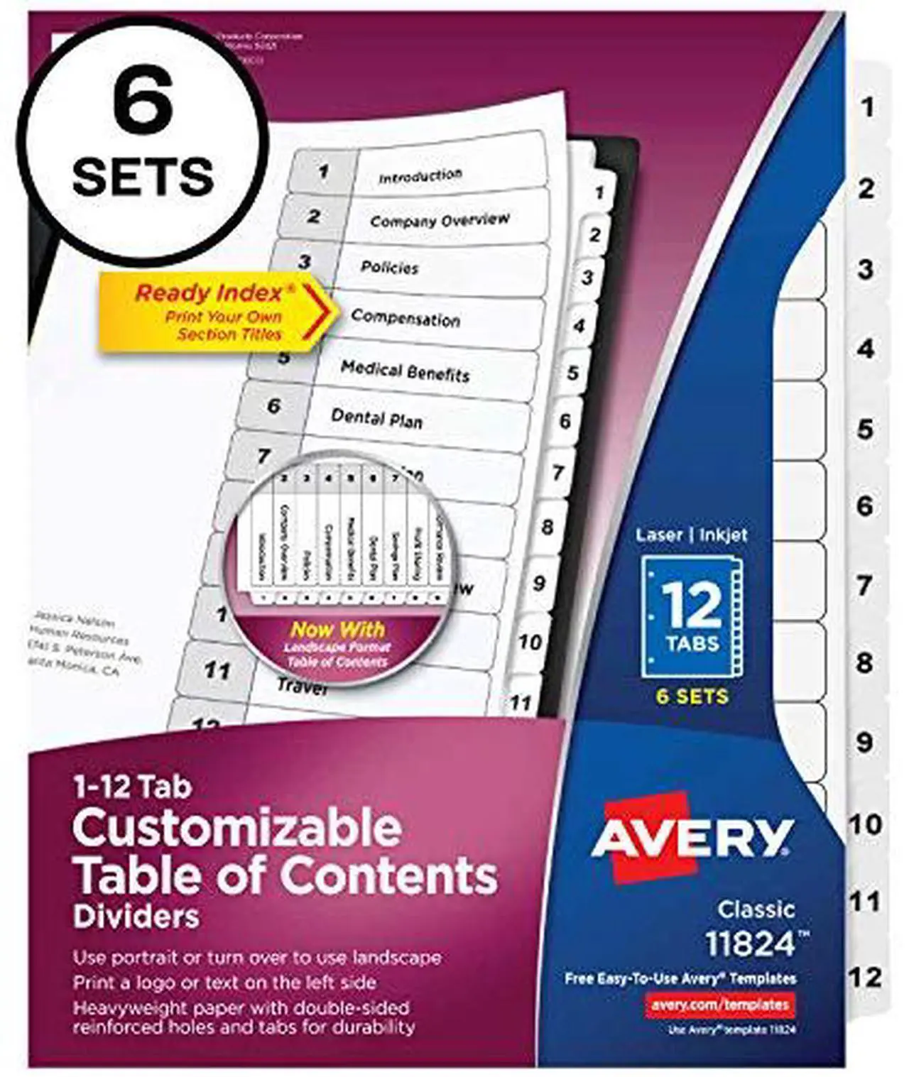 Alt view image 11 of 15 - Avery Ready Index 12 Tab Dividers, Customizable TOC, 6 Sets (11824)