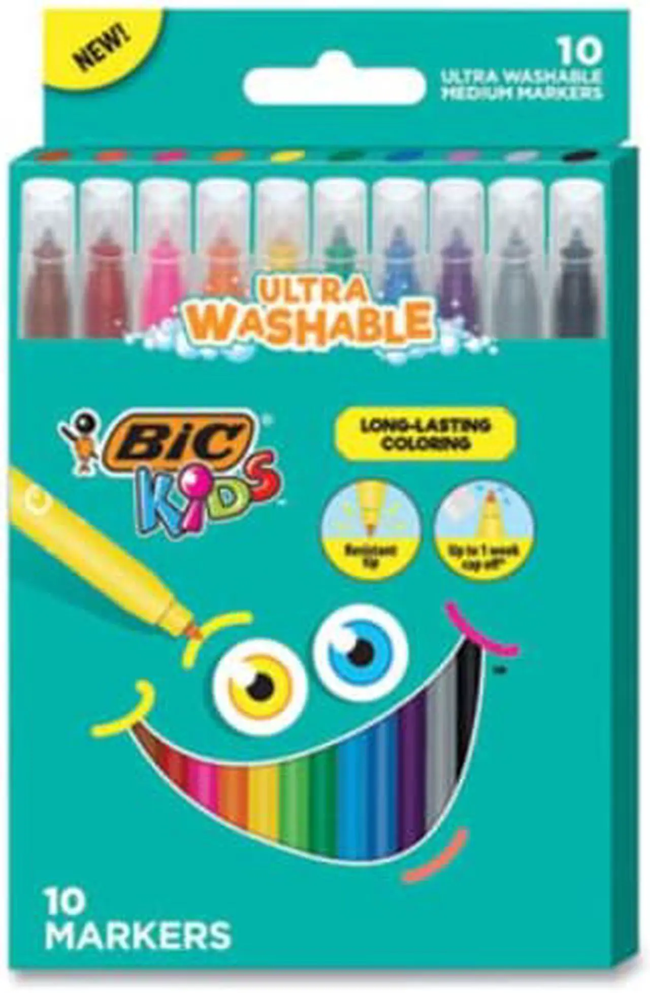 Alt view image 5 of 20 - BIC Kids Ultra Washable Markers, Medium Bullet Tip, Assorted Colors, 10/Pack
